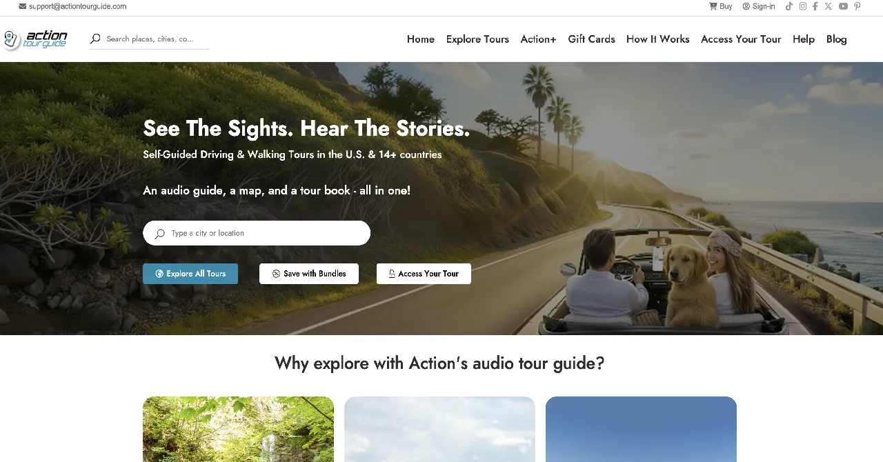 Action Tour Guide self-guided audio tour website designed and developed by SPG Techsoft