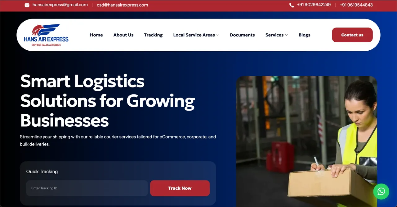 Hans Air Express courier website designed and developed by SPG Techsoft