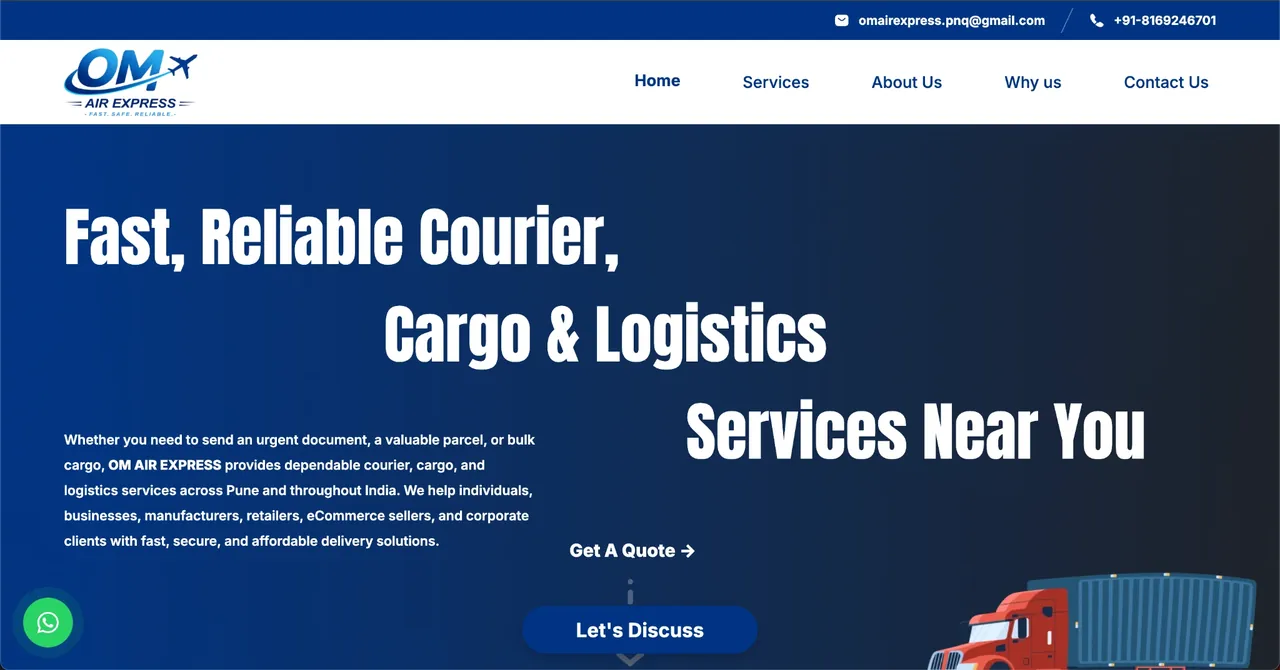 Om Air Express logistics website designed and developed by SPG Techsoft